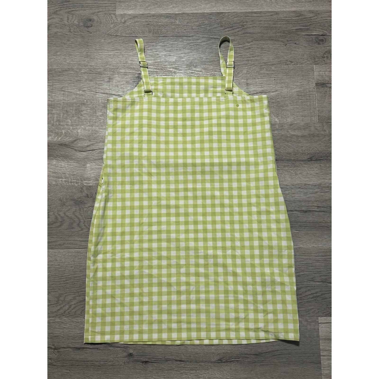 $169 Wayre Sevilla Sleeveless Shift Dress Lime Green Gingham Print L Euc Pockets — image 7 of 8